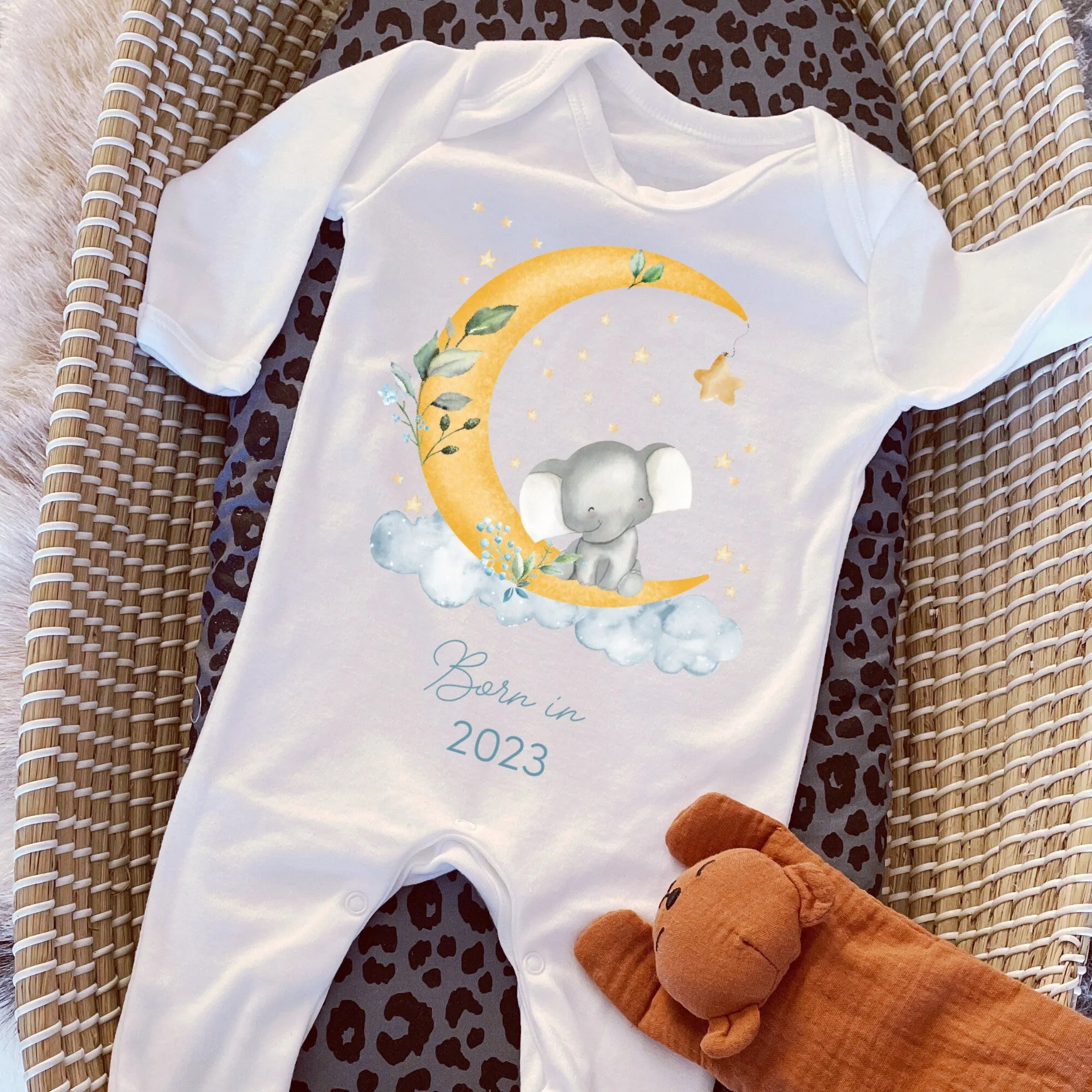 Personalised Sleepsuit, New baby gift, Born in 2023 gift, Personalised baby grow, Safari baby gift, Going home outfit, Baby keepsake vest