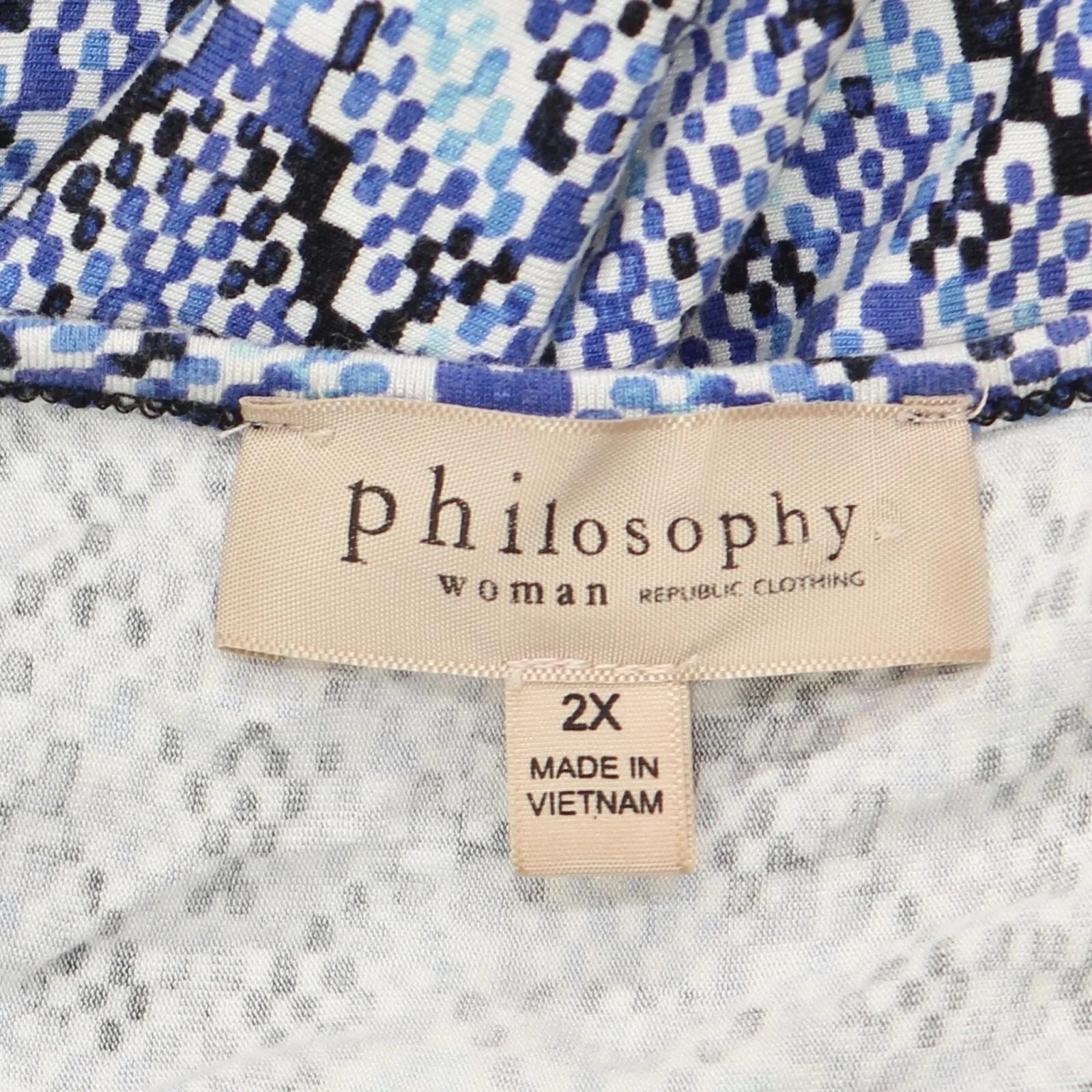Philosophy Womens Plus Size Knit 3/4 Sleeve Tunic Shirt Top Blue Patterned 2X