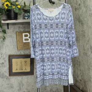 Philosophy Womens Plus Size Knit 3/4 Sleeve Tunic Shirt Top Blue Patterned 2X