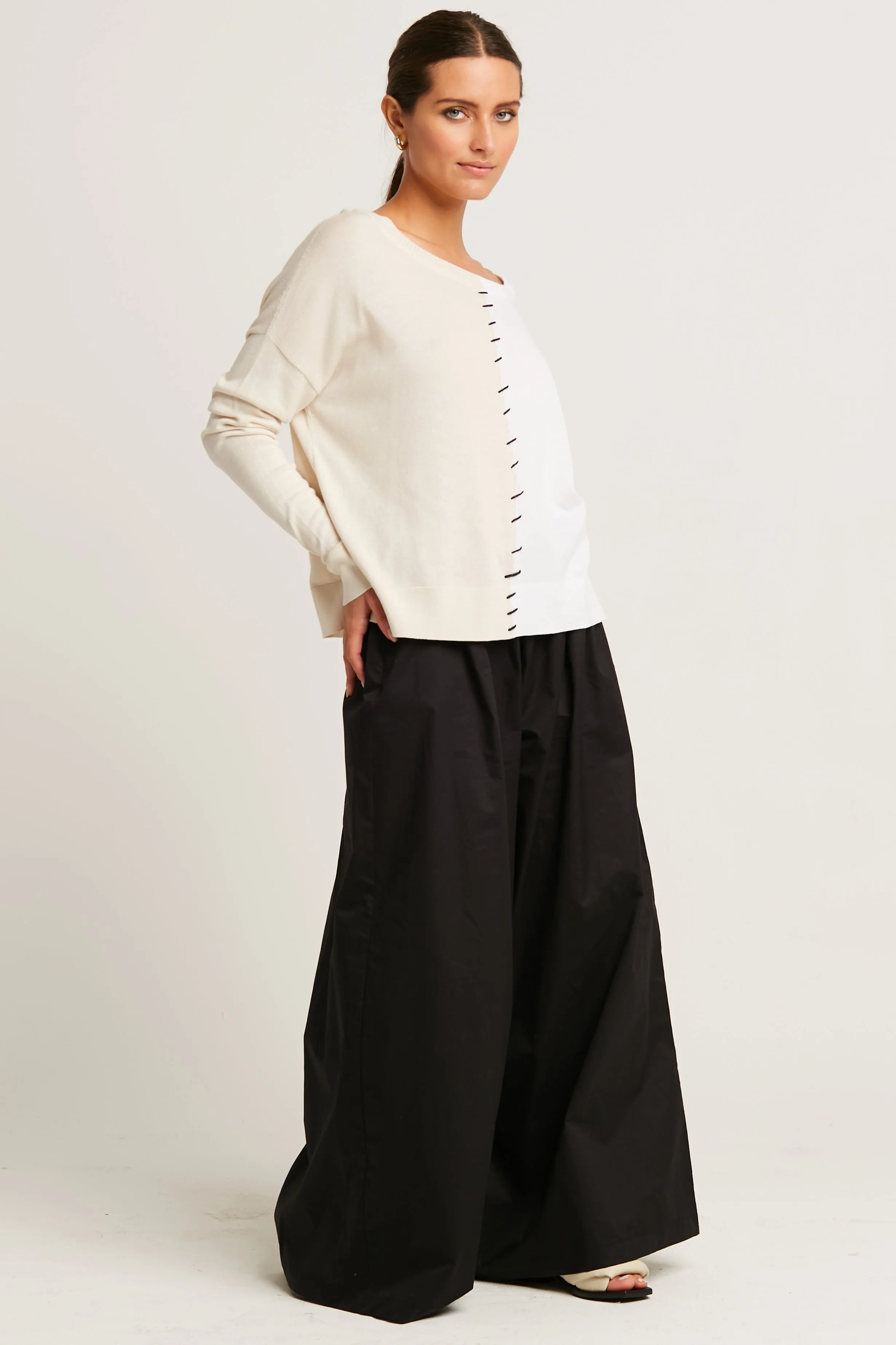 Pima Cotton 1/2 Whipped Crewneck Sweater