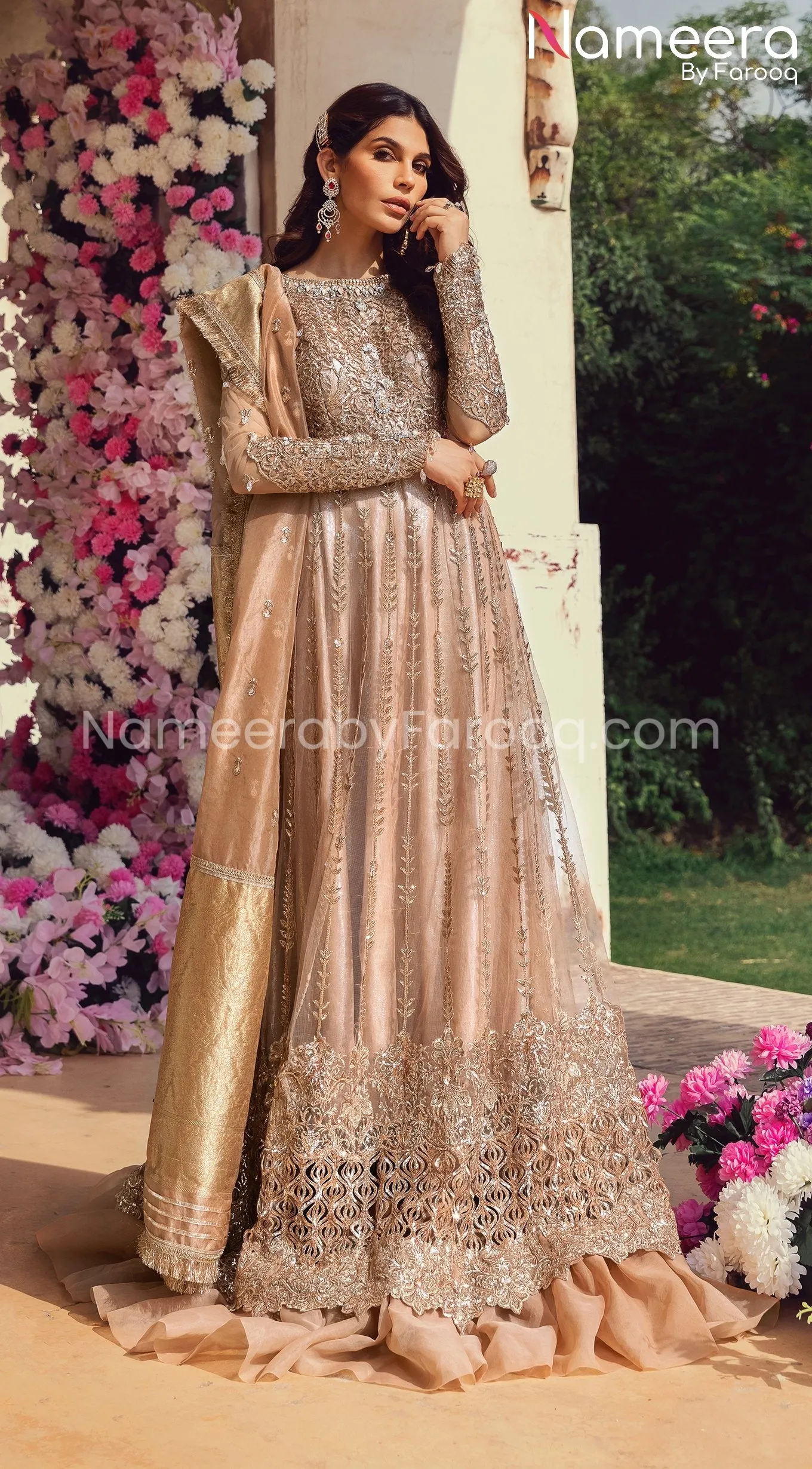 Pishwas Dress Pakistani in Soft Peach Shade #PF254