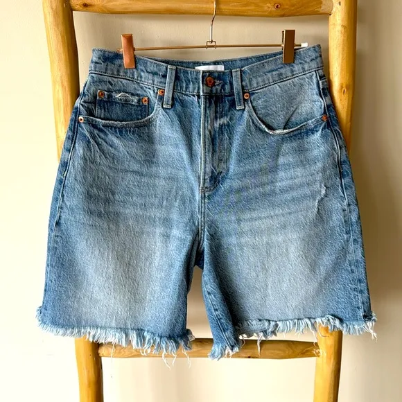 Pistola Kaylee High Rise Pinched Loose Blue Denim Shorts in Boulder 28