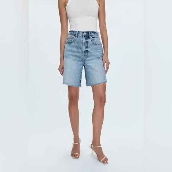 Pistola Kaylee High Rise Pinched Loose Blue Denim Shorts in Boulder 28