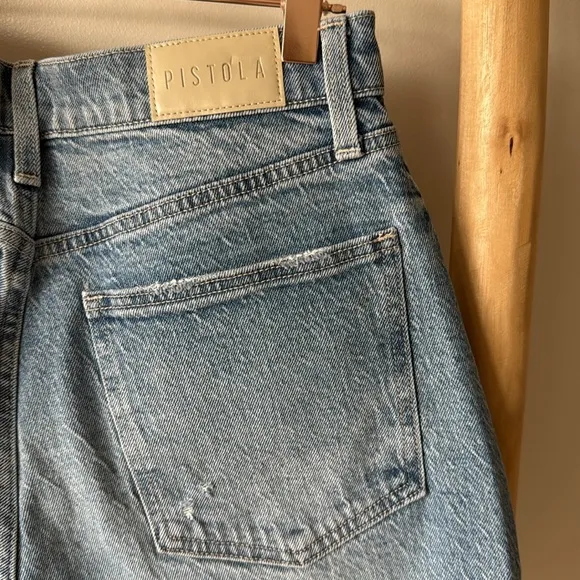 Pistola Kaylee High Rise Pinched Loose Blue Denim Shorts in Boulder 28