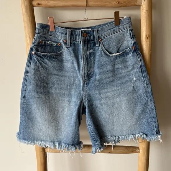 Pistola Kaylee High Rise Pinched Loose Blue Denim Shorts in Boulder 28