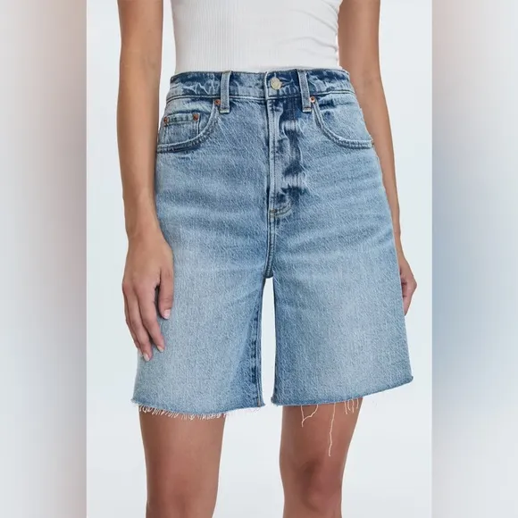 Pistola Kaylee High Rise Pinched Loose Blue Denim Shorts in Boulder 28