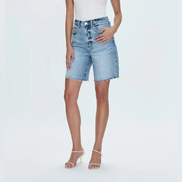 Pistola Kaylee High Rise Pinched Loose Blue Denim Shorts in Boulder 28