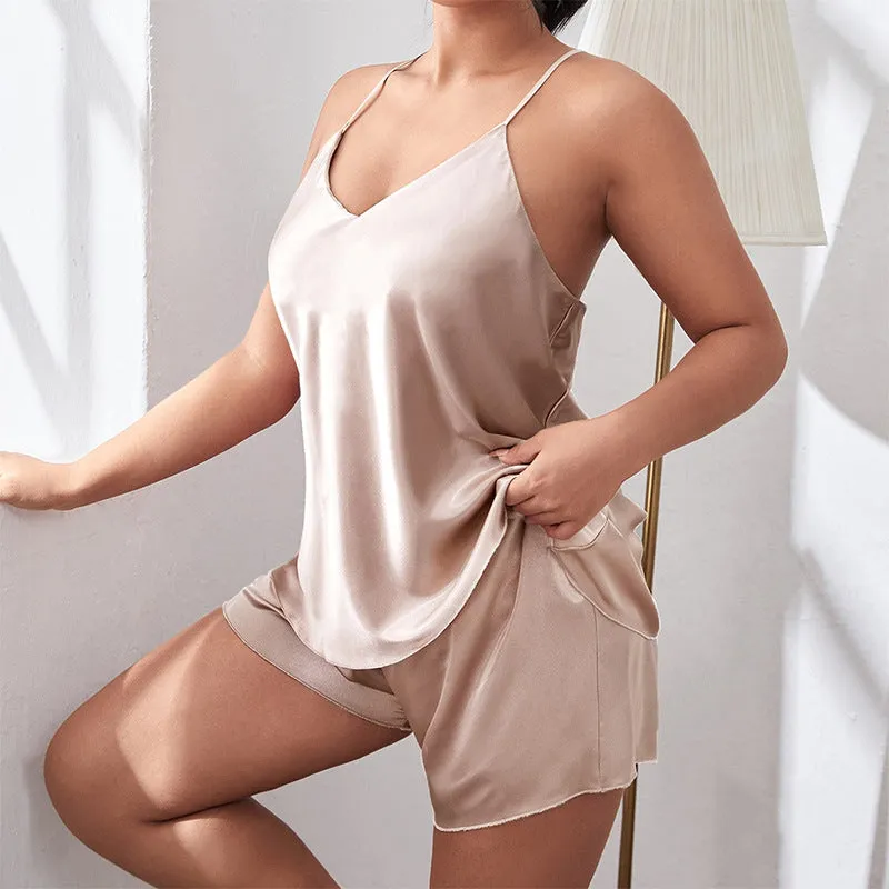 Plus Size Backless Sling Pajamas Women Fashion Sexy Sleepwear Two Piece Set