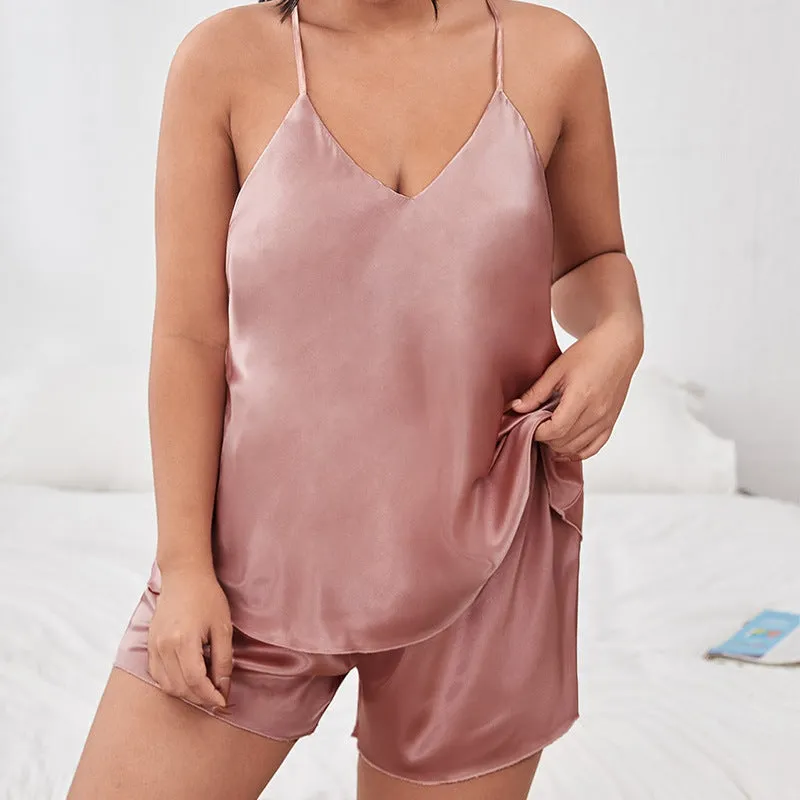 Plus Size Backless Sling Pajamas Women Fashion Sexy Sleepwear Two Piece Set