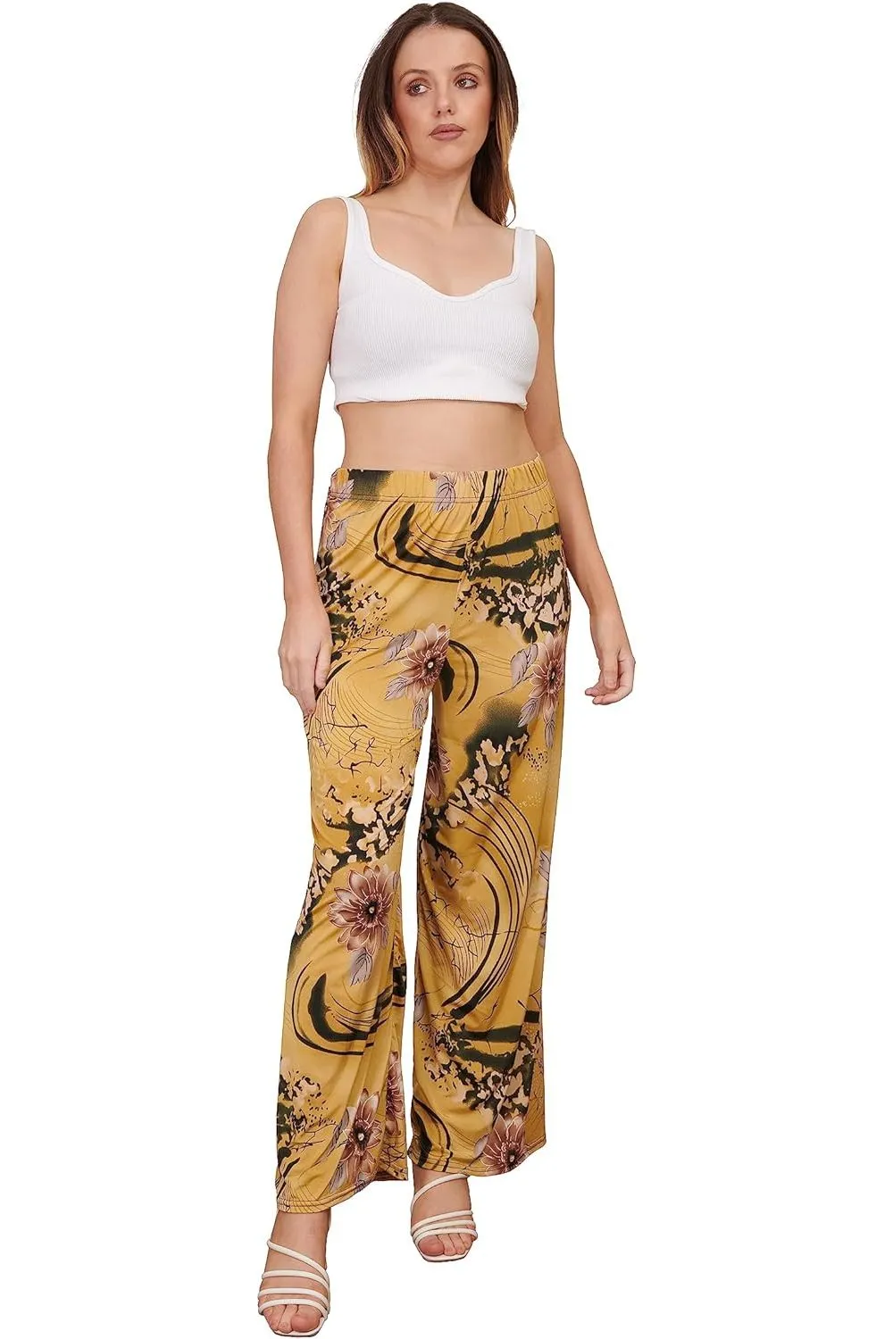 Plus Size Camel Floral Print Palazzo Trouser
