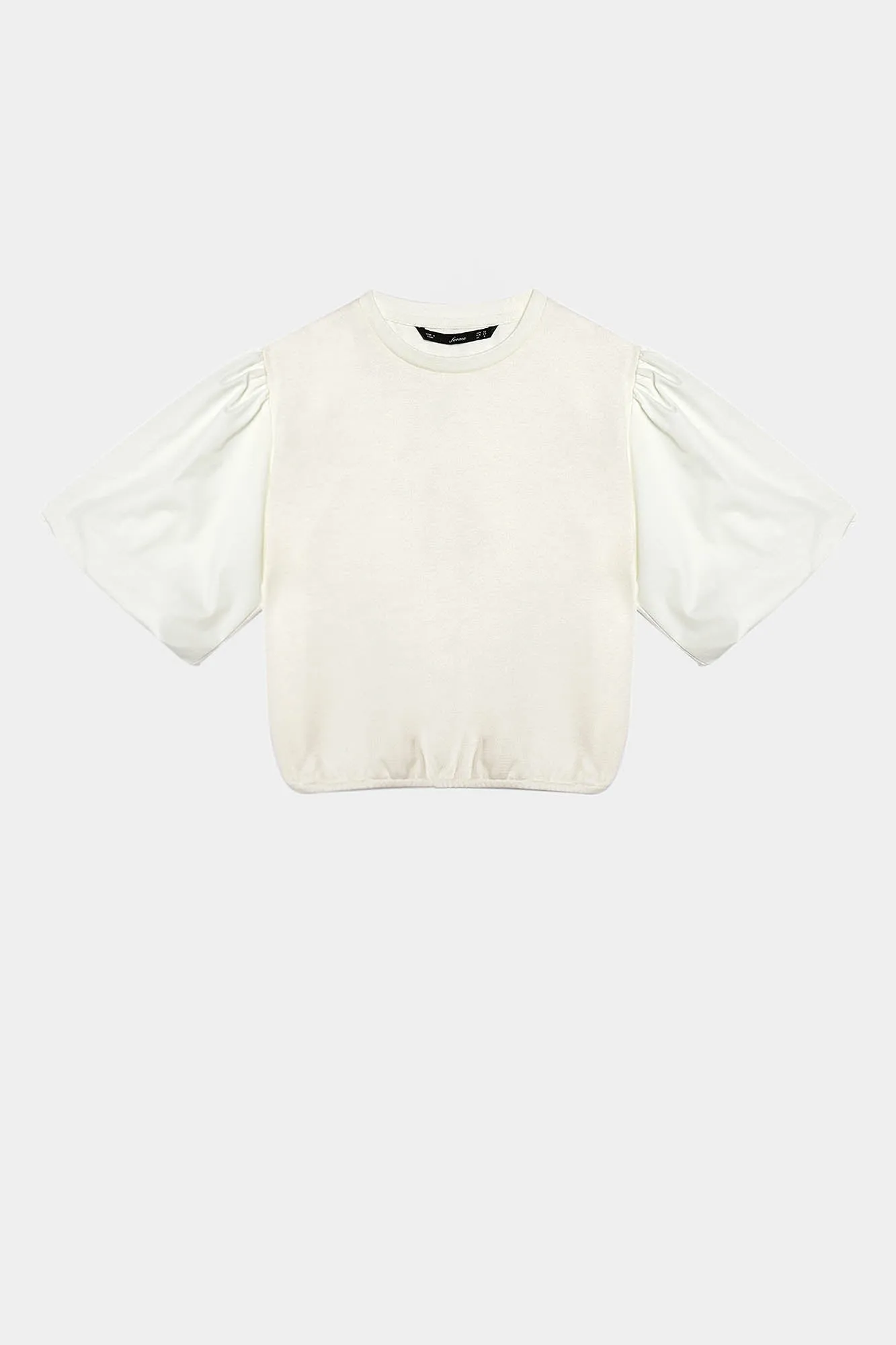 Poplin Puff Sleeve Ribbed Tee