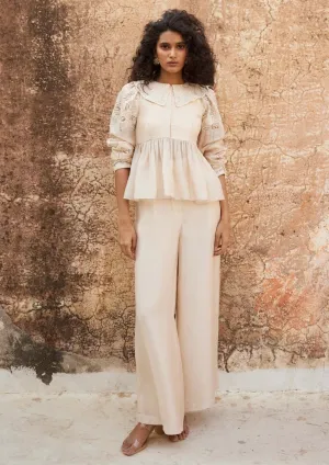 Powder pink peplum top and trouser