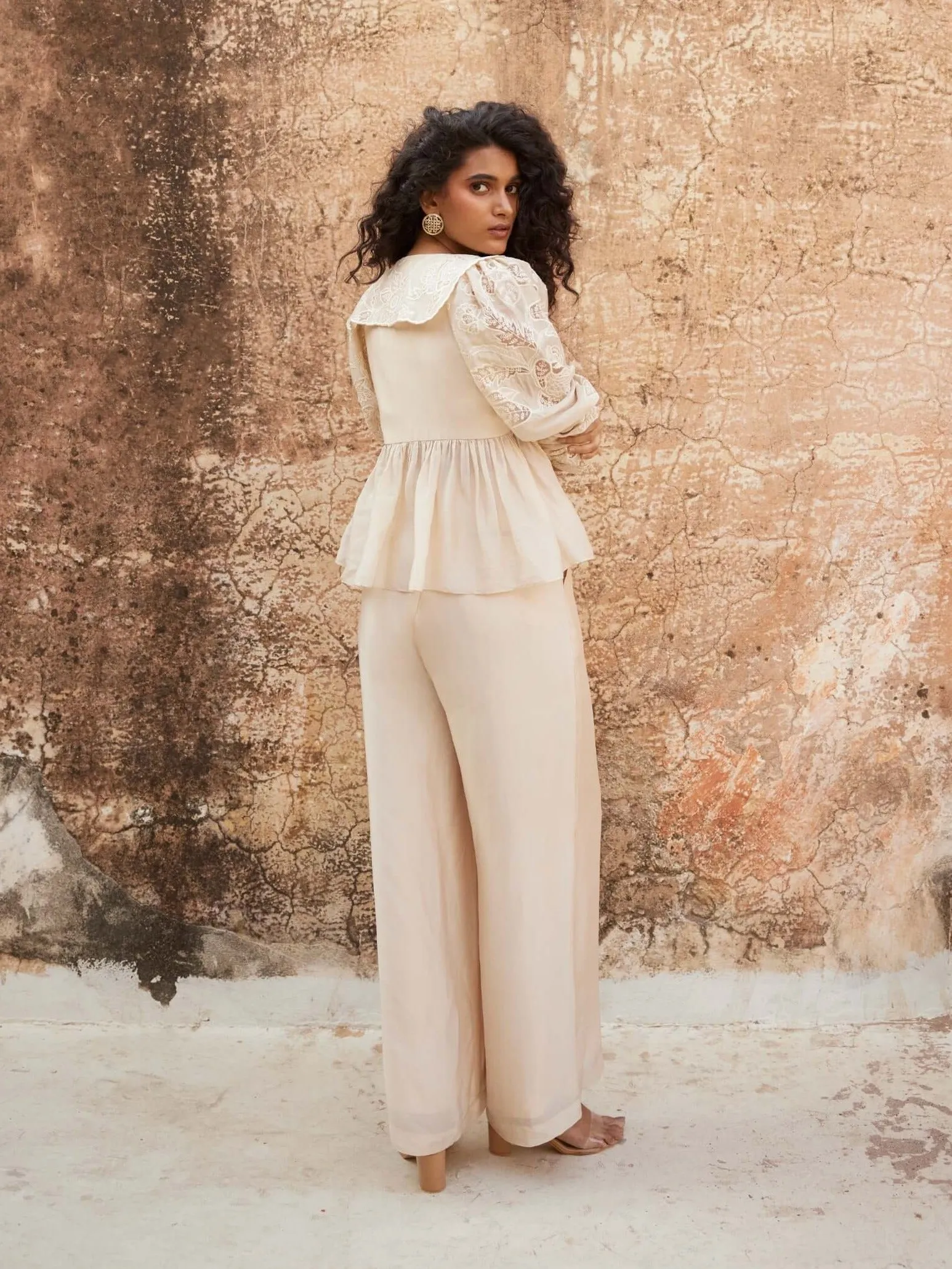 Powder pink peplum top and trouser