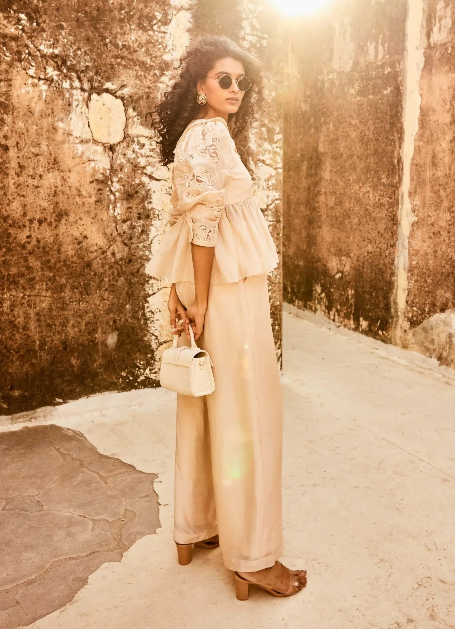 Powder pink peplum top and trouser