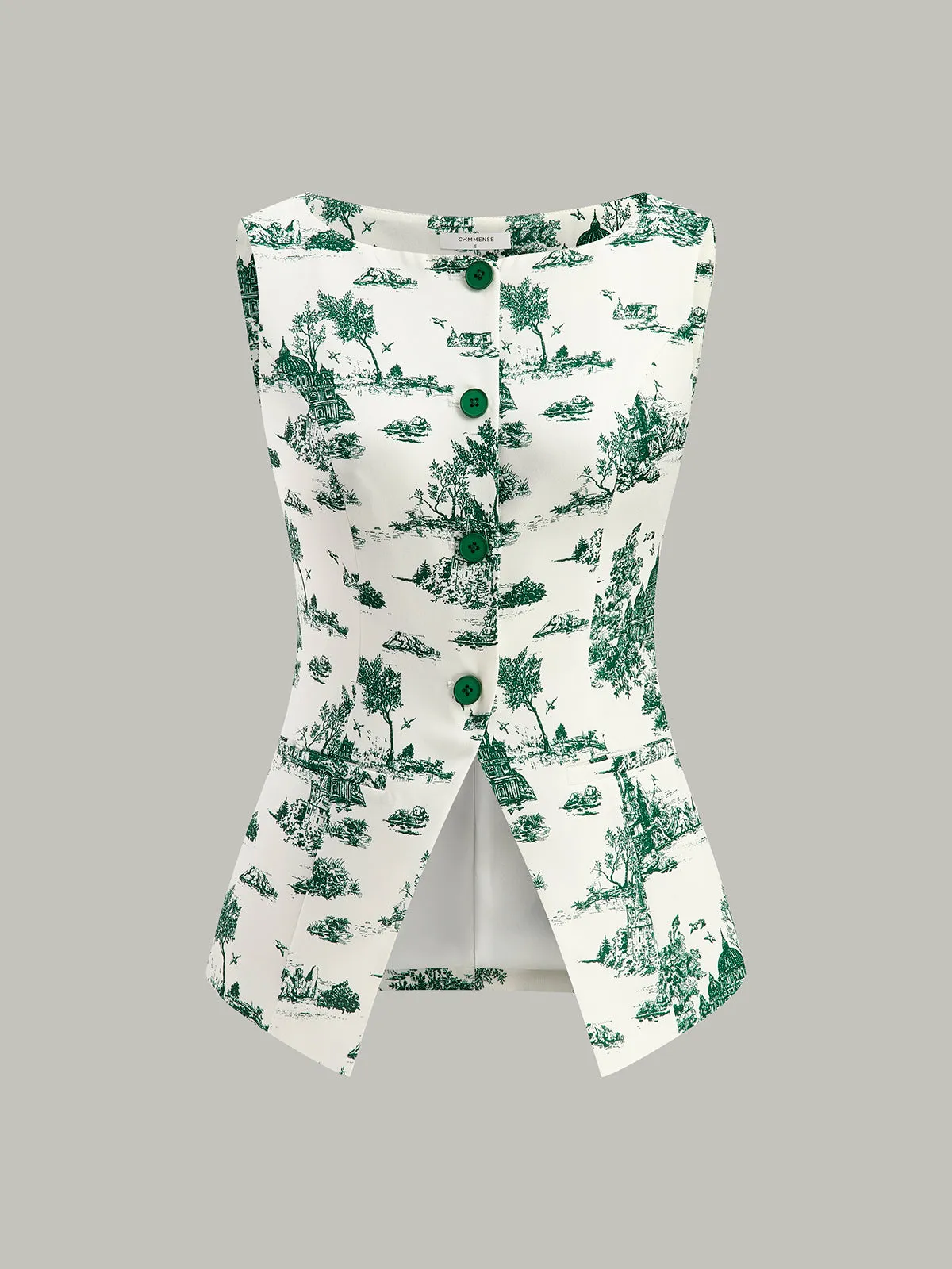 Printed Sleeveless Split Hem Vest