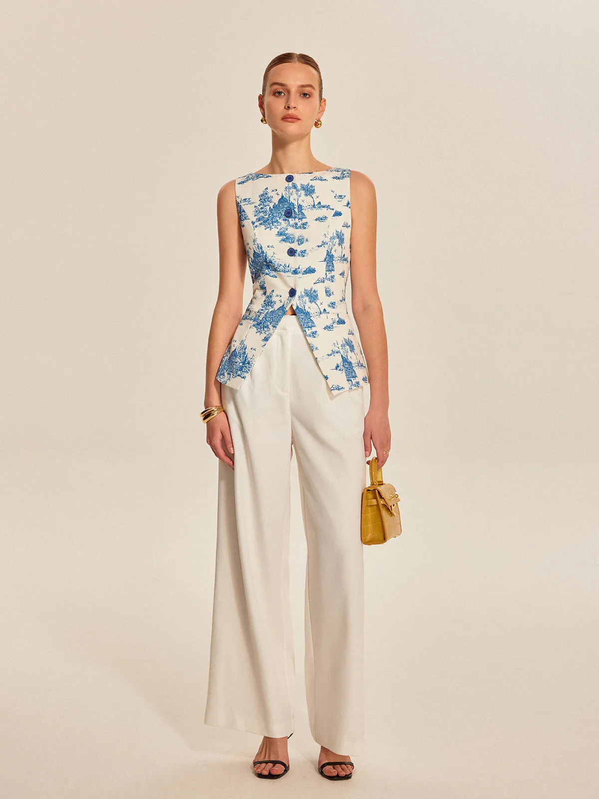 Printed Sleeveless Split Hem Vest