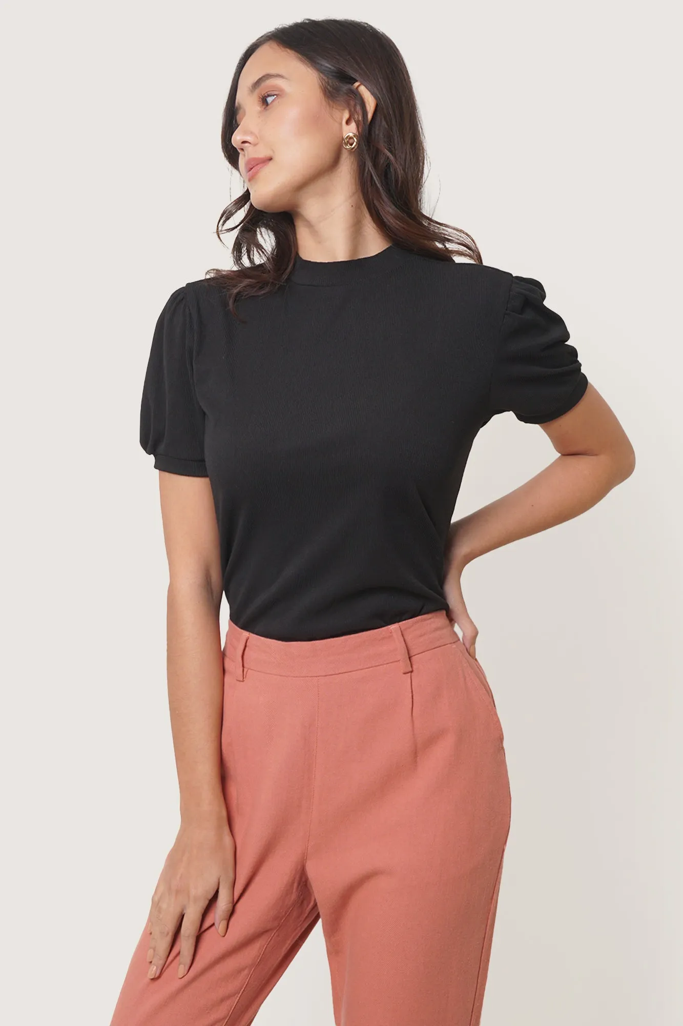 Puff Sleeve Mock Neck Top