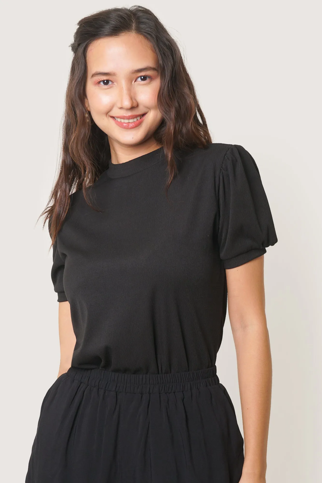 Puff Sleeve Mock Neck Top