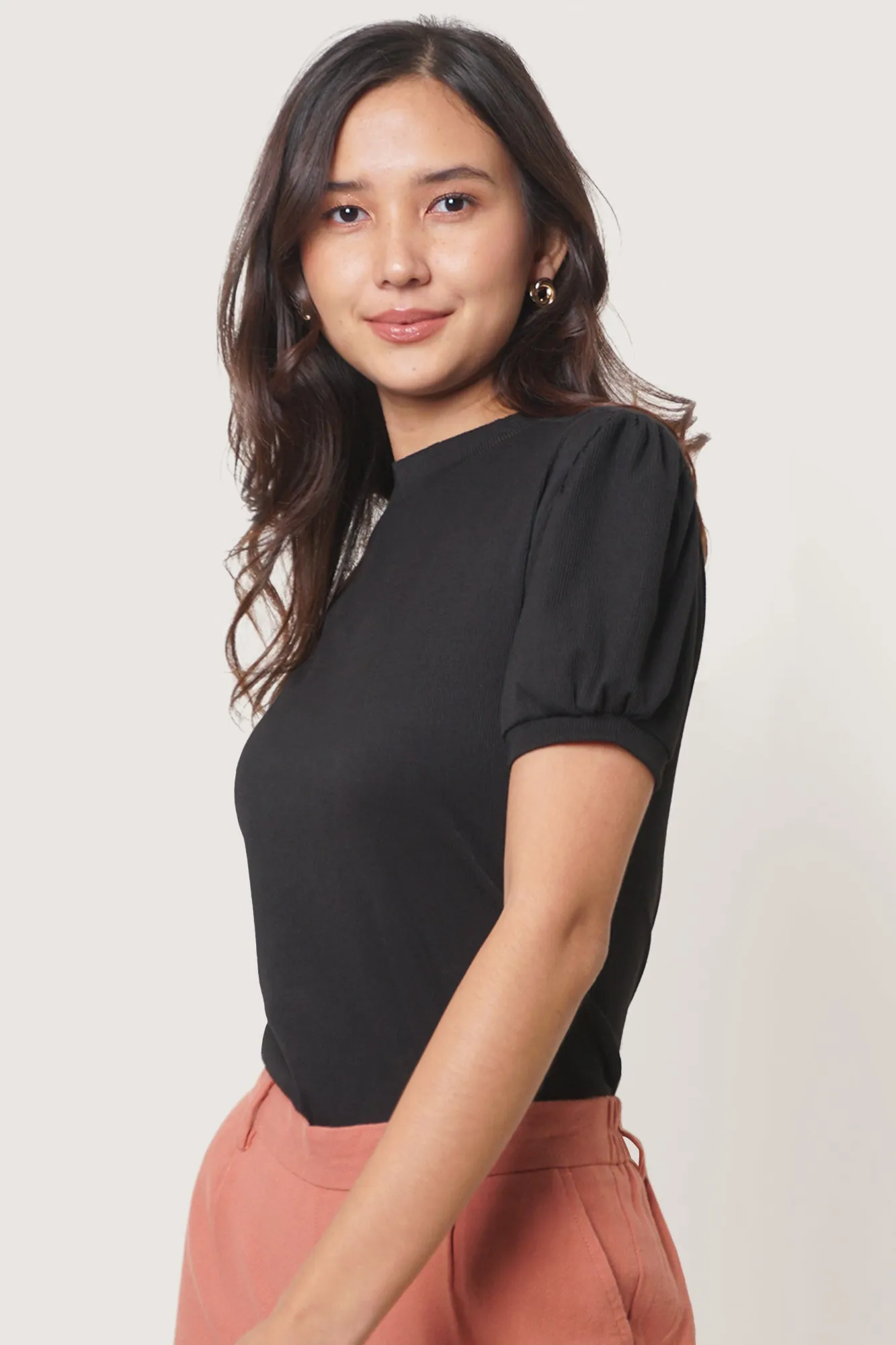 Puff Sleeve Mock Neck Top