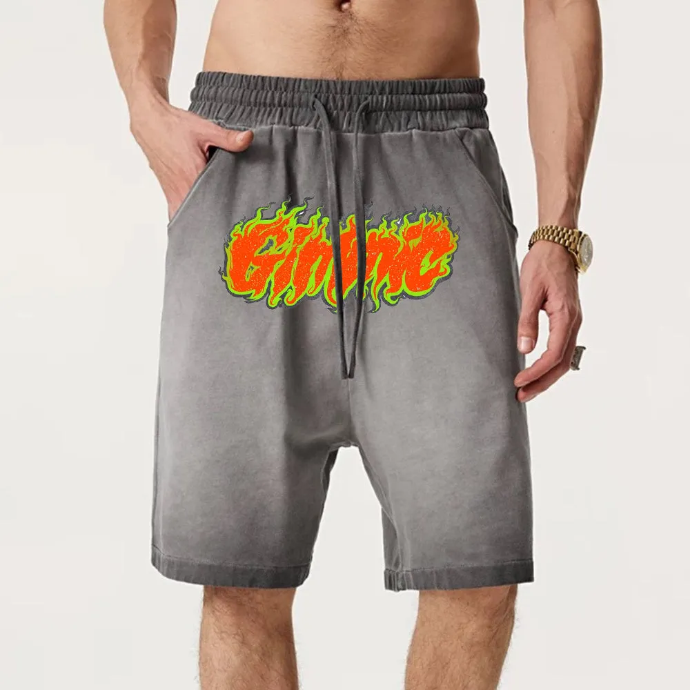 "High street casual cartoon flame letter design" Shorts