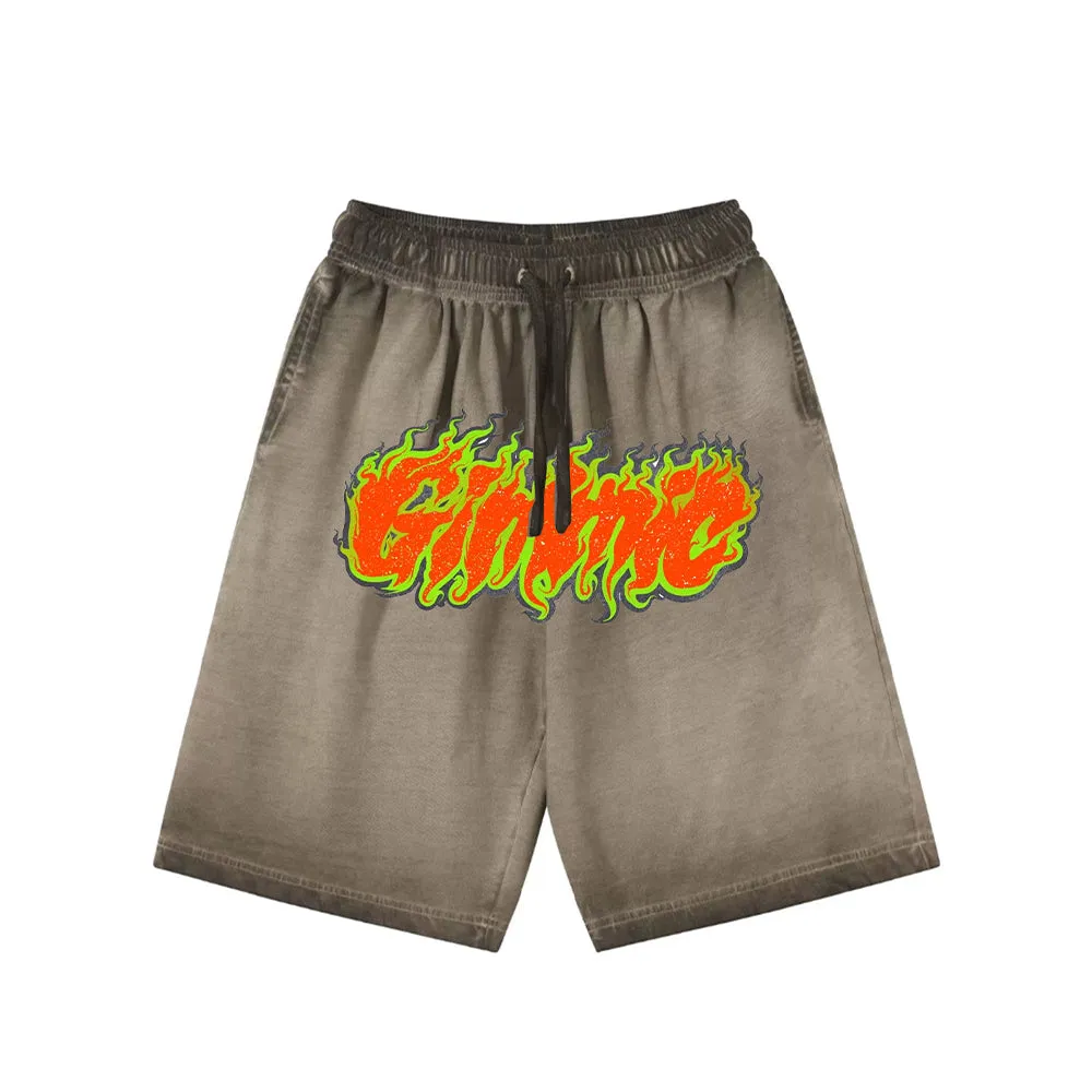 "High street casual cartoon flame letter design" Shorts