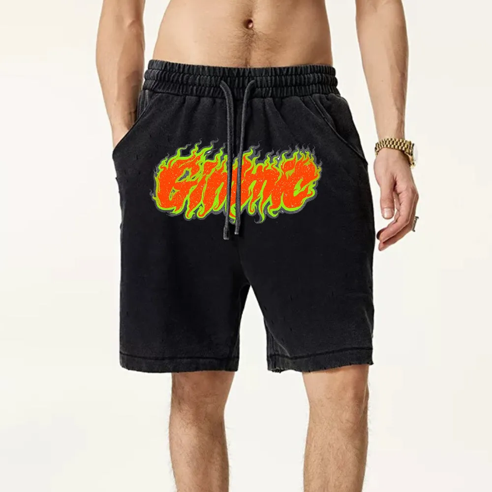 "High street casual cartoon flame letter design" Shorts