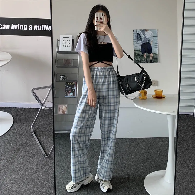 "PINK/BLUE/BLACK LOOSE PLAID" PANTS UB2356