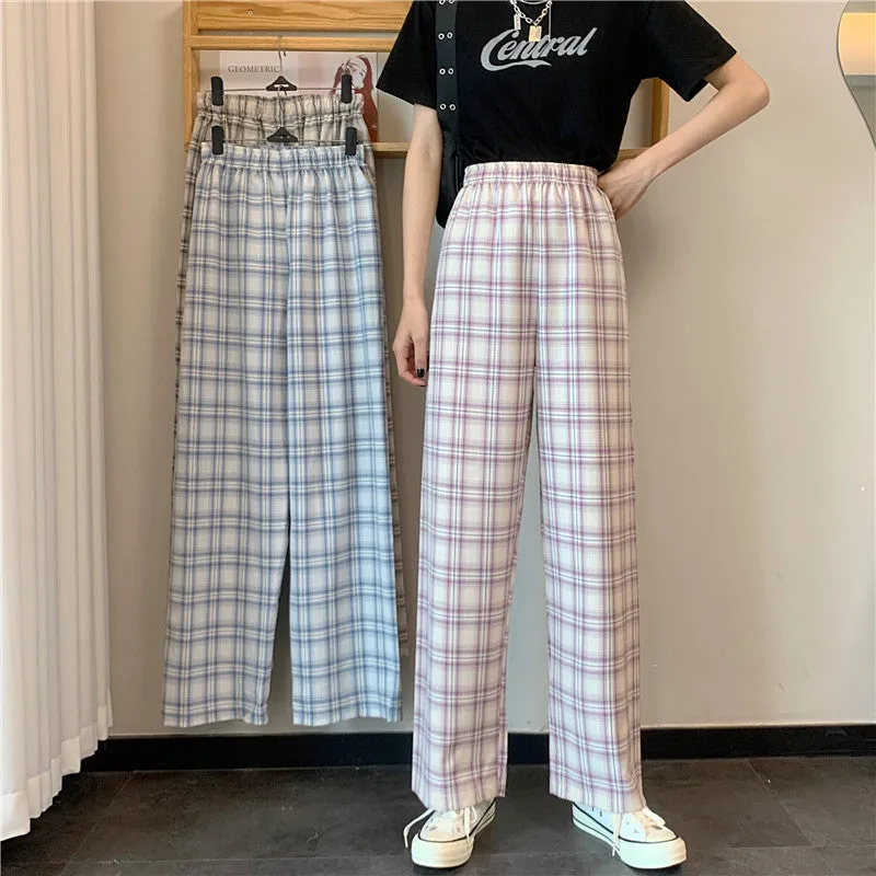 "PINK/BLUE/BLACK LOOSE PLAID" PANTS UB2356