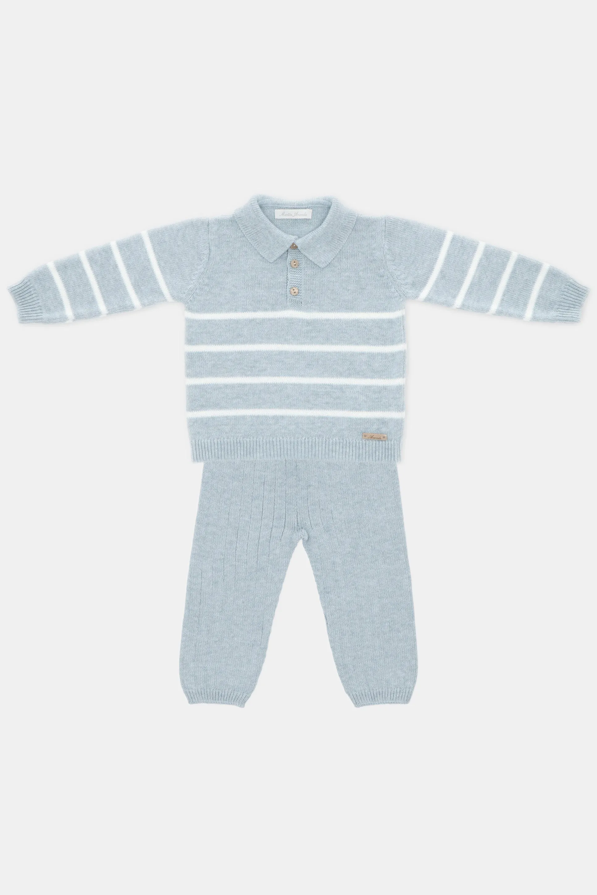 "Reuben" Powder Blue Striped Knit Polo Shirt & Trousers