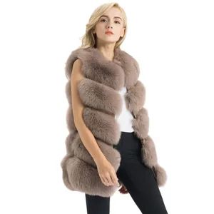 Real Fox Fur Gilet Women Winter Genuine Soft Natural Fur Long 5 Rows Mocca Vest