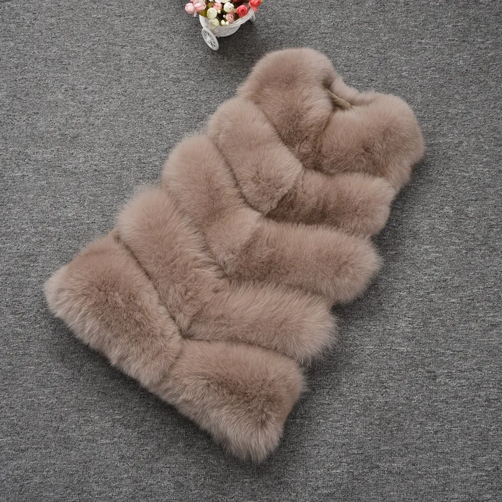Real Fox Fur Gilet Women Winter Genuine Soft Natural Fur Long 5 Rows Mocca Vest