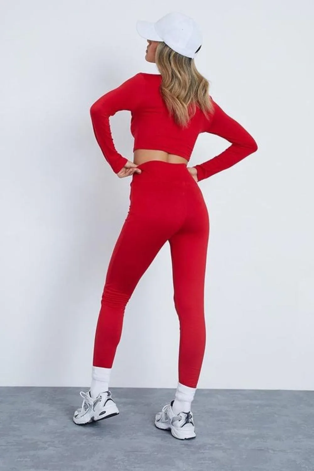Red Full Sleeves Slim Fit Crop Top