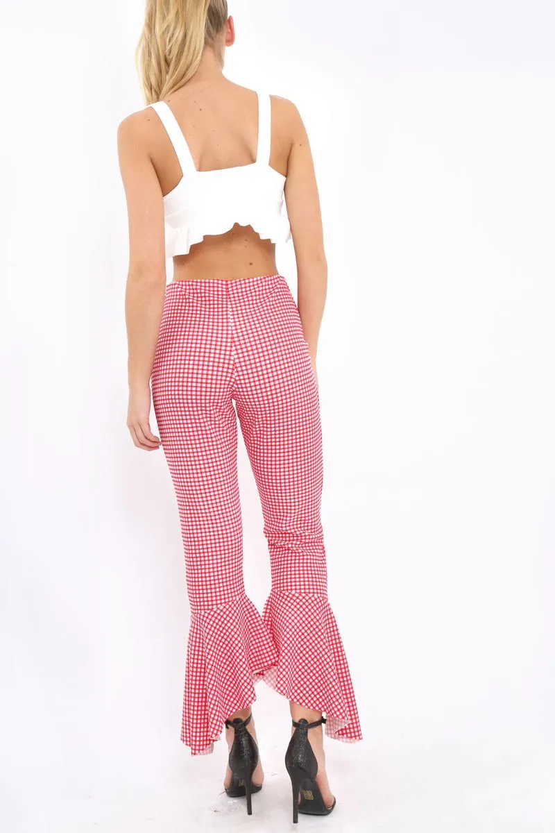 Red Gingham Frill Hem Trousers - Payton