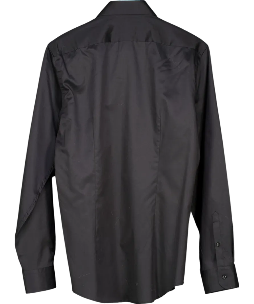 REISS Black Slim Fit Two-fold 100% Cotton Shirt UK L
