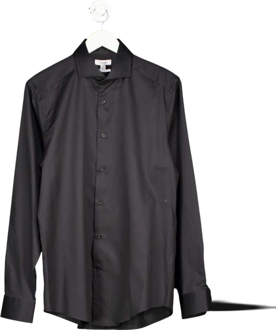 REISS Black Slim Fit Two-fold 100% Cotton Shirt UK L