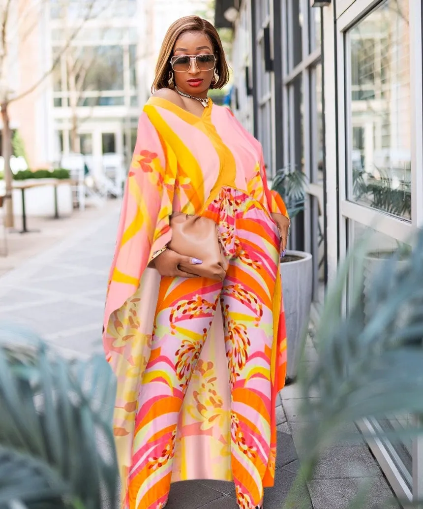 Rich Queen Vibes- 2pc Kaftan Top/Pant SET (Yellow)