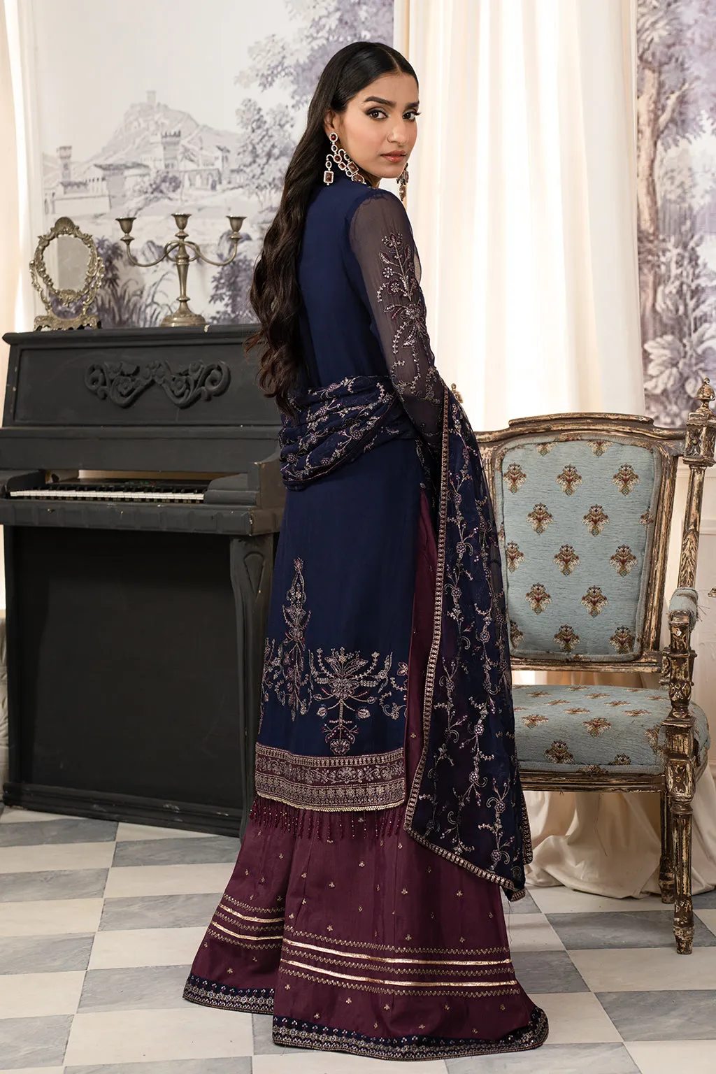 Royal Blue Embroidered Pakistani Wedding Dress kameez Gharara