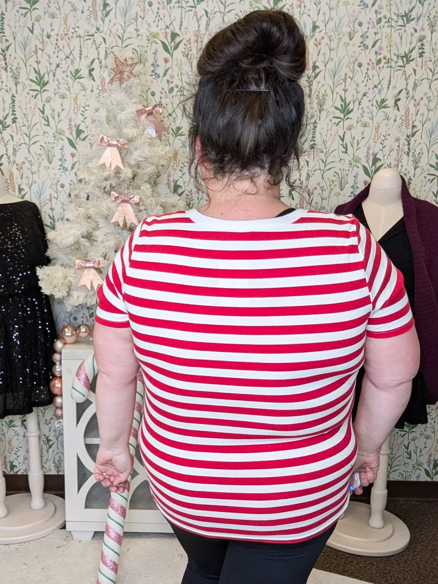 SALE- Shaylee Ribbed Scoopneck w/Decorative Buttons in Candy Striper