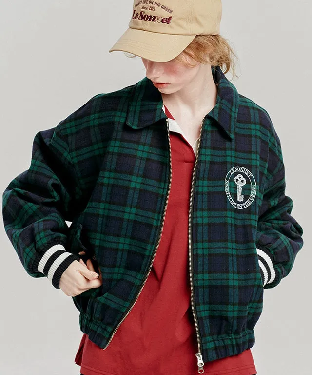 [SAMPLE SALE]LE SONNET Tartan Check Blouson - Deep Green