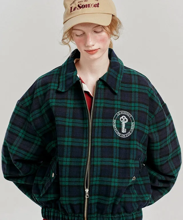 [SAMPLE SALE]LE SONNET Tartan Check Blouson - Deep Green