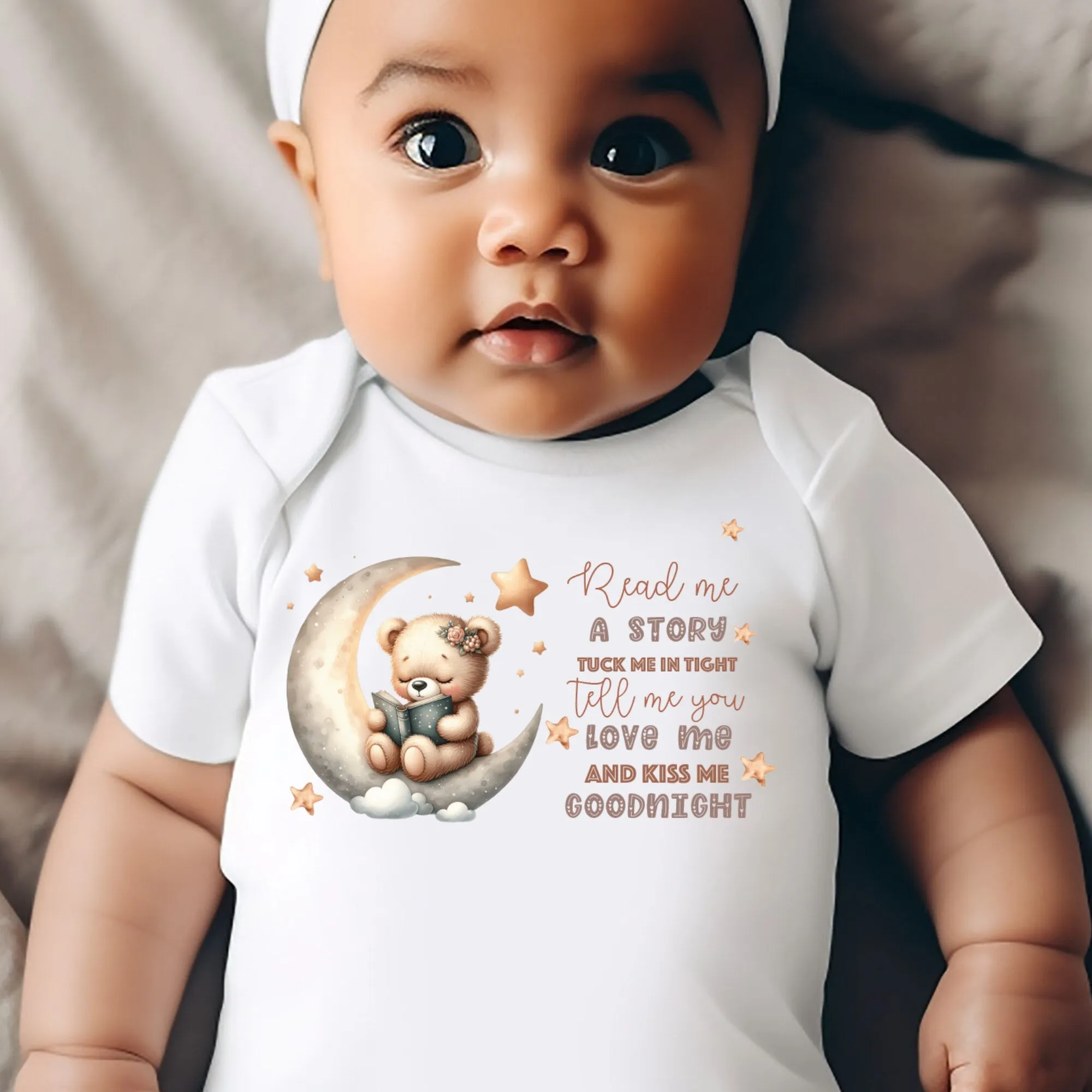 Say you love me, Kiss me goodnight, Reading Book Gift, Cute Teddy, Baby Arrival Newborn Pregnancy Announcement Gift, sleepsuit for baby girl