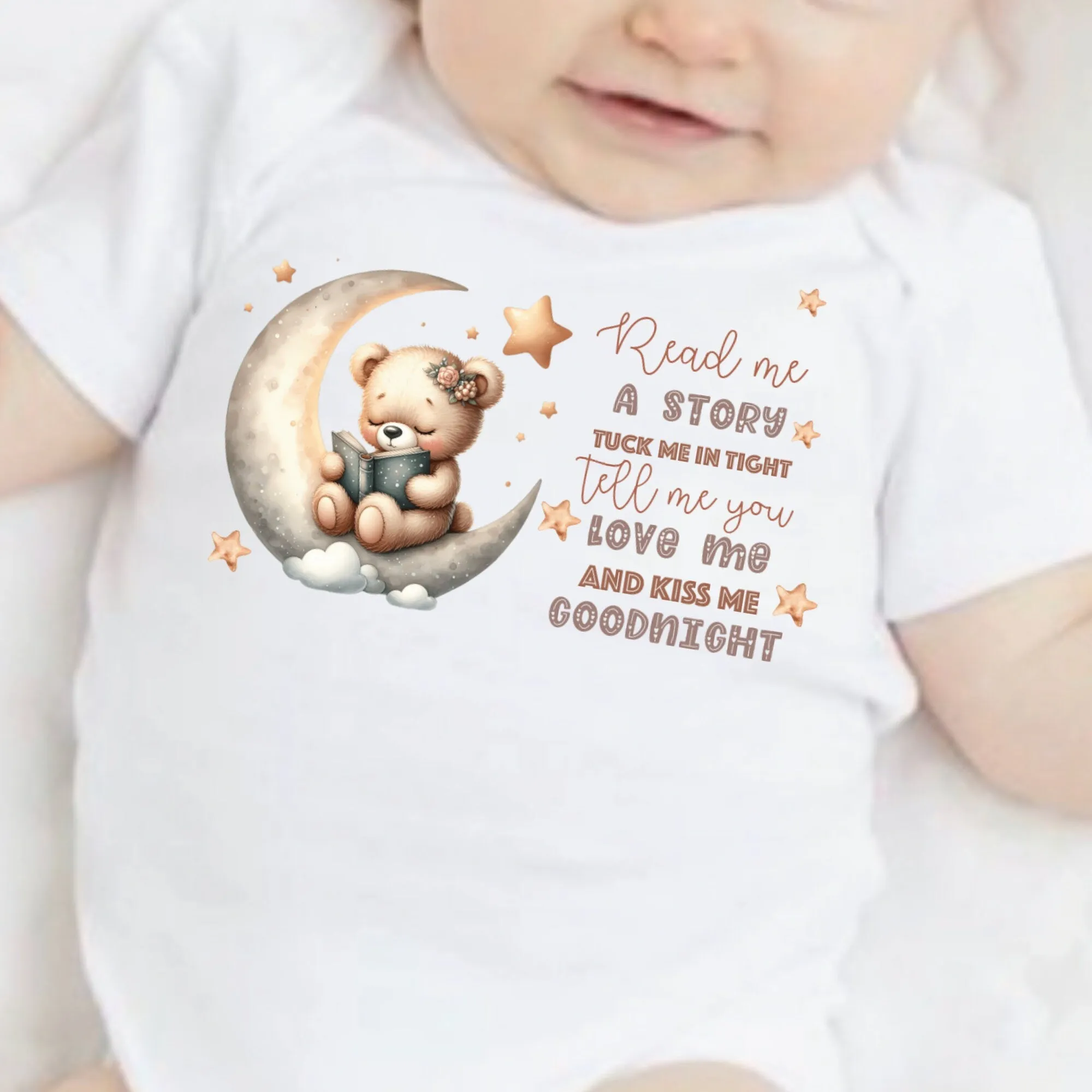 Say you love me, Kiss me goodnight, Reading Book Gift, Cute Teddy, Baby Arrival Newborn Pregnancy Announcement Gift, sleepsuit for baby girl