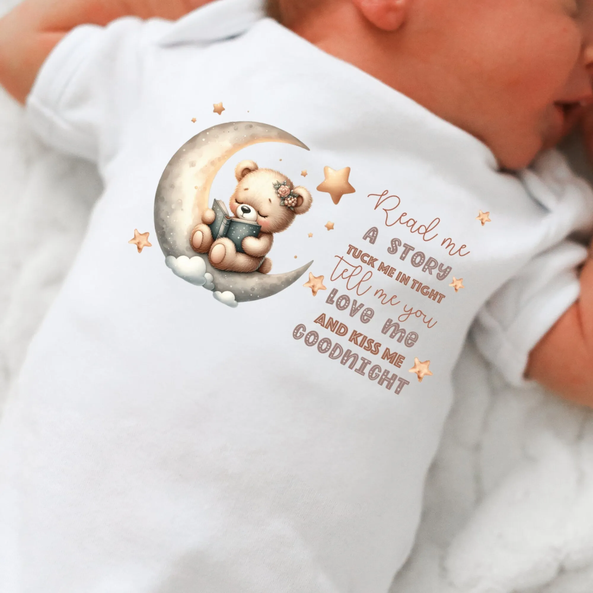 Say you love me, Kiss me goodnight, Reading Book Gift, Cute Teddy, Baby Arrival Newborn Pregnancy Announcement Gift, sleepsuit for baby girl
