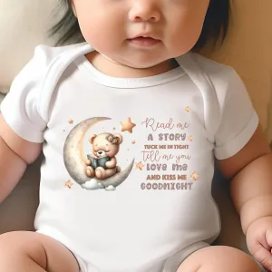 Say you love me, Kiss me goodnight, Reading Book Gift, Cute Teddy, Baby Arrival Newborn Pregnancy Announcement Gift, sleepsuit for baby girl