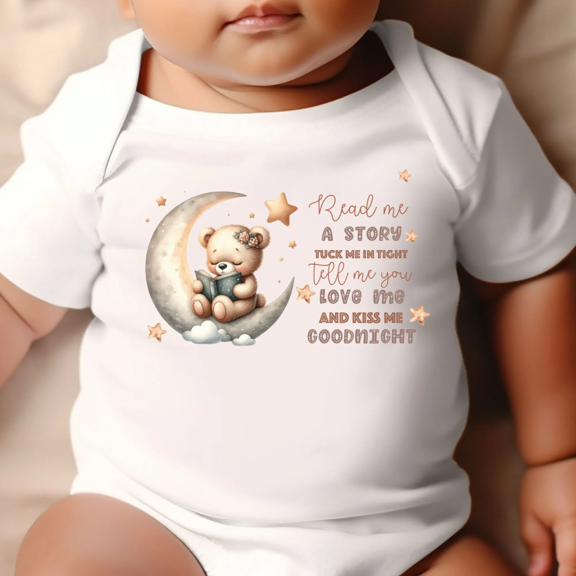 Say you love me, Kiss me goodnight, Reading Book Gift, Cute Teddy, Baby Arrival Newborn Pregnancy Announcement Gift, sleepsuit for baby girl