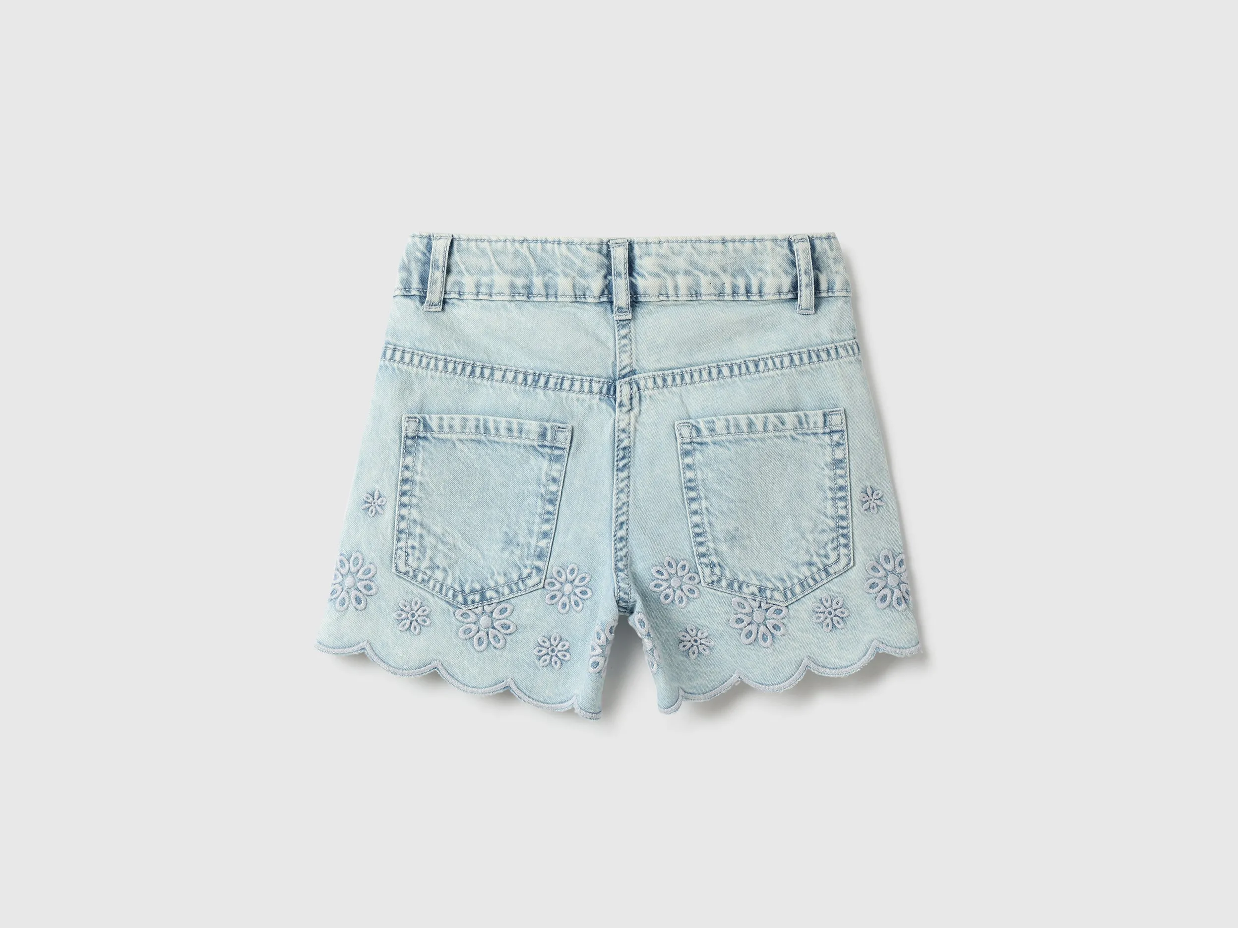 Schiffli Embroidered Regular Fit Denim Shorts