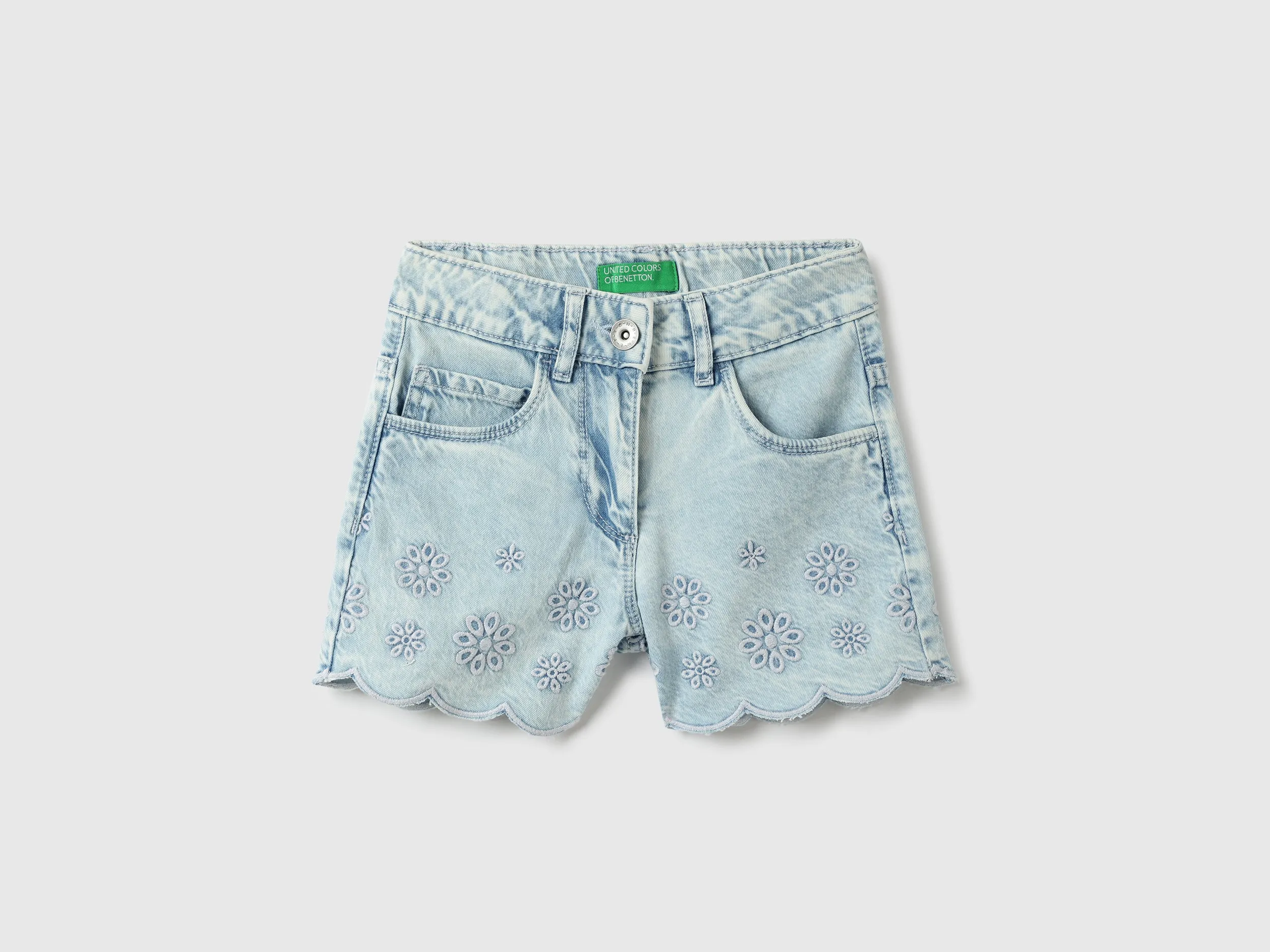 Schiffli Embroidered Regular Fit Denim Shorts