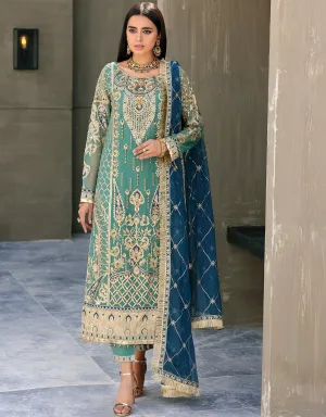 Sea Green Hand Embellished Pakistani Salwar Kameez Suit Blue Dupatta