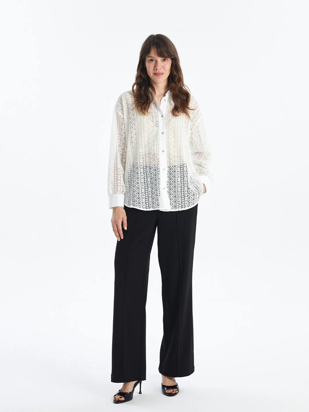 Self-Patterned Long Sleeve Oversize Women's Shirt