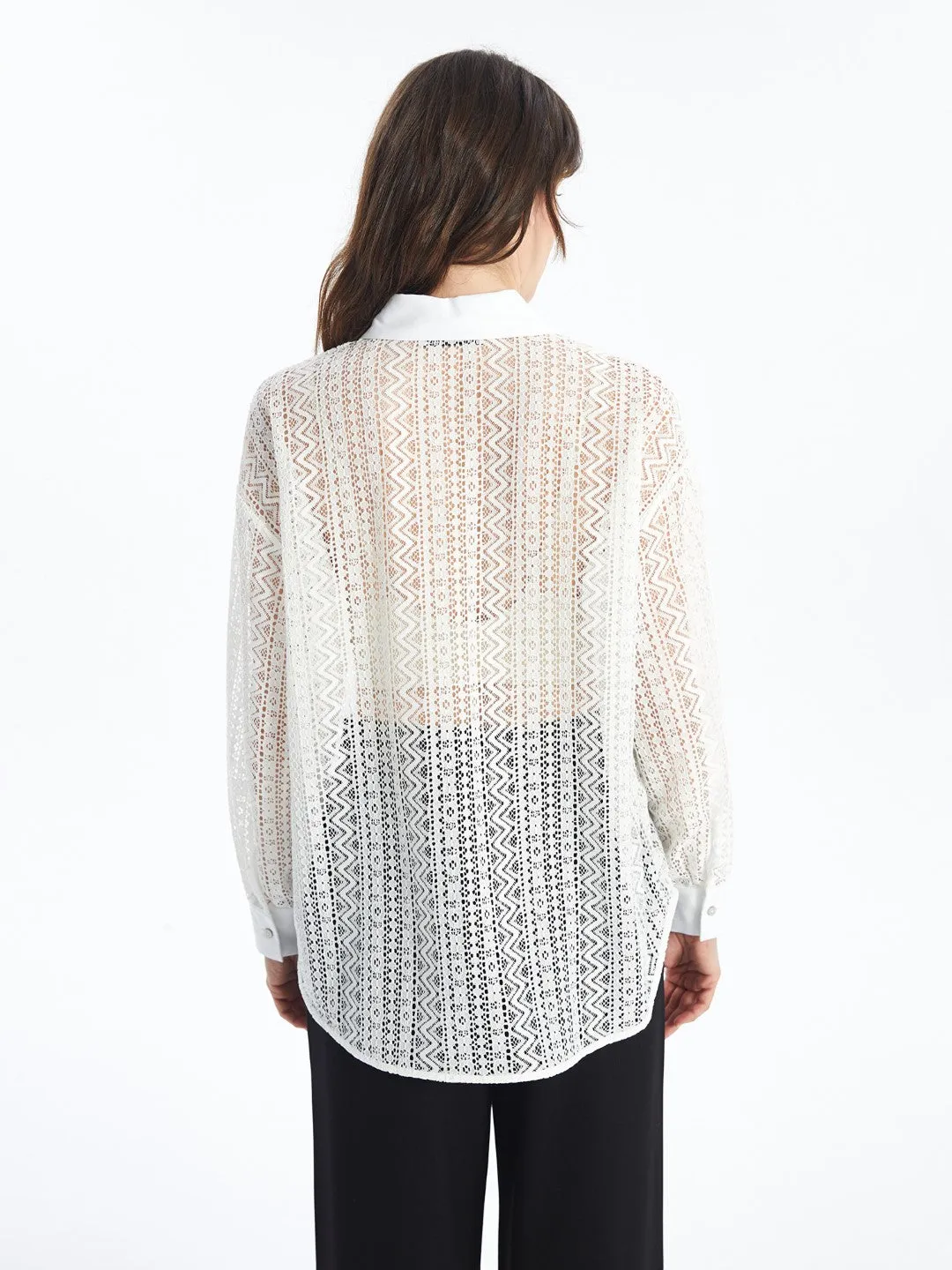 Self-Patterned Long Sleeve Oversize Women's Shirt